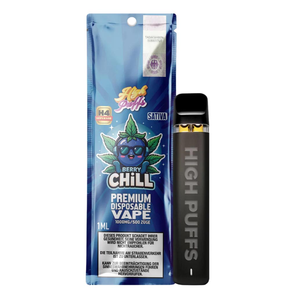 High Puffs H4 Superior Vape Berry Chill 1ml Einweg E-Zigarette mit 1000mg H4-Destillat.