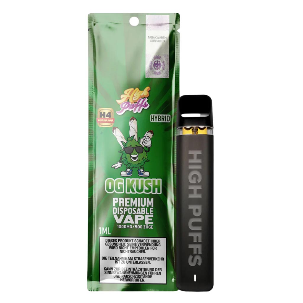 High Puffs H4 Superior Vape OG Kush 1ml Premium Destillat mit 1000mg H4 und Terpenen.