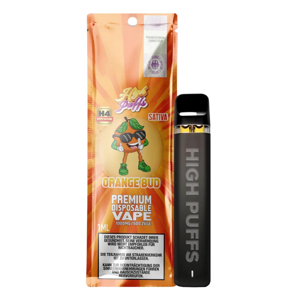 High Puffs H4 Superior Vape Orange Bud 1ml Sativa Einweg Pen mit 1000mg H4-Stärke.