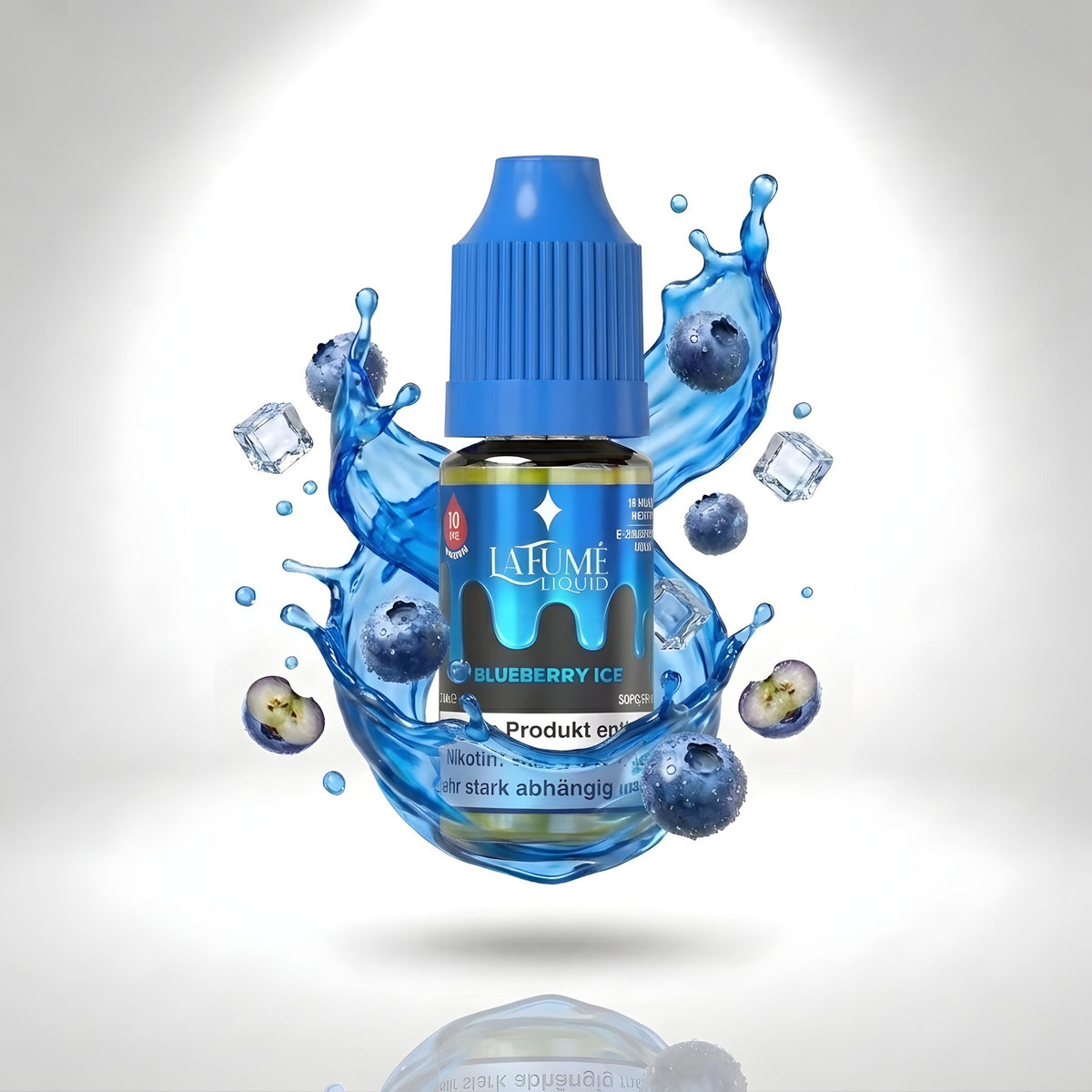 La Fume Liquid Blueberry Ice 10 mg/ml, Flasche im farbigen Flüssigkeitssplash