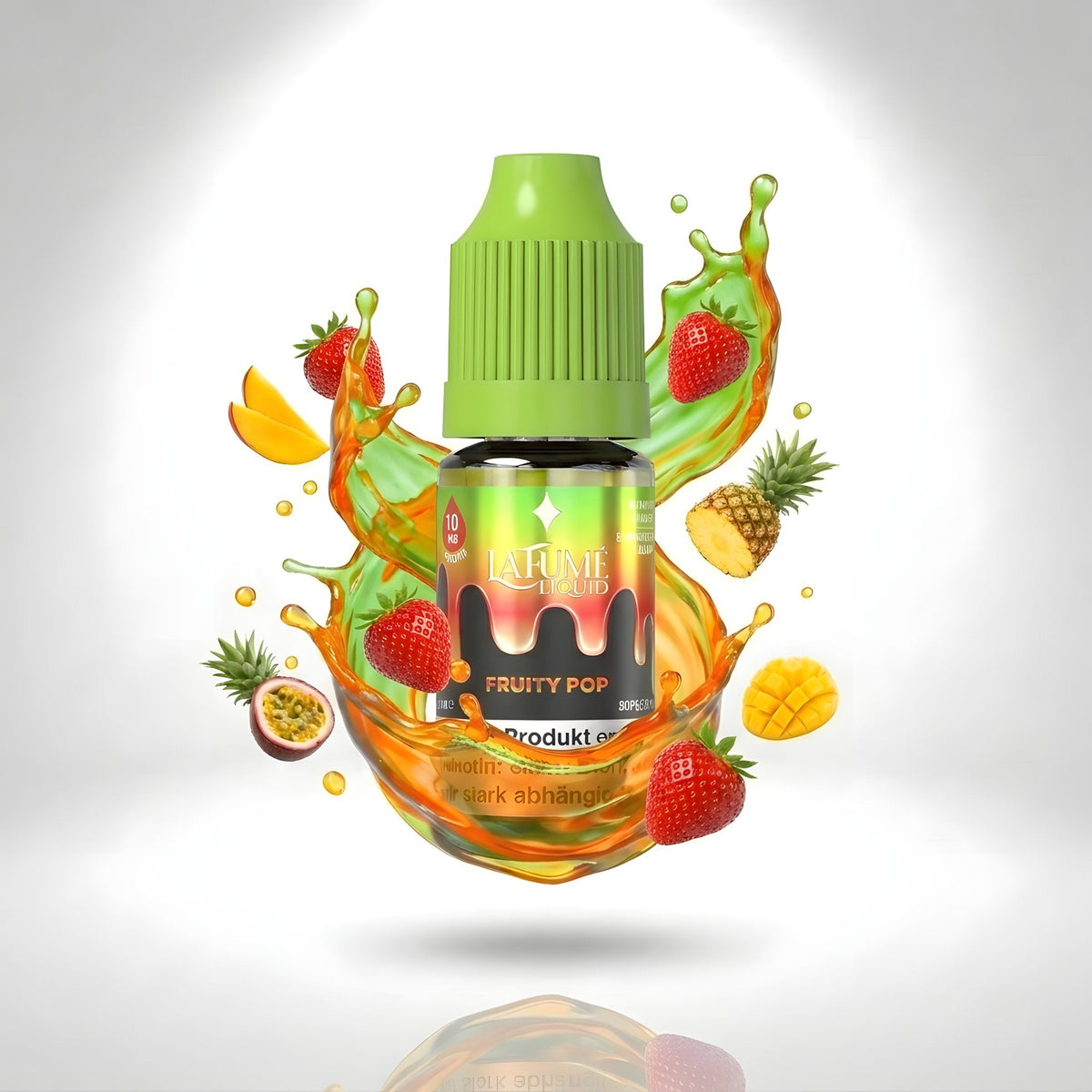 La Fume Liquid Fruity Pop 10 mg/ml, Flasche im farbigen Flüssigkeitssplash