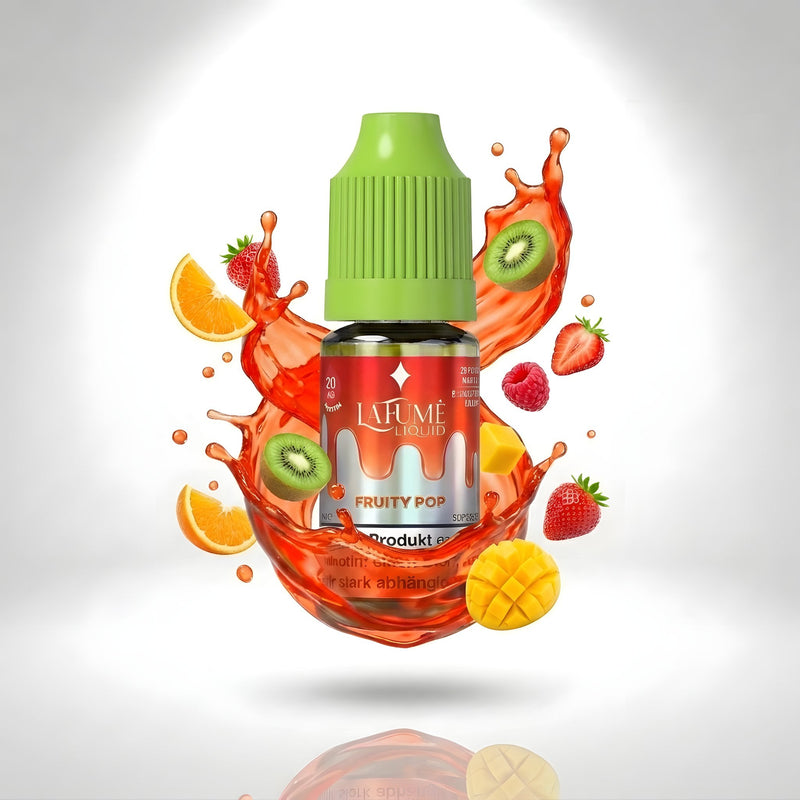 La Fume Liquid Fruity Pop 20 mg/ml, Flasche im farbigen Flüssigkeitssplash