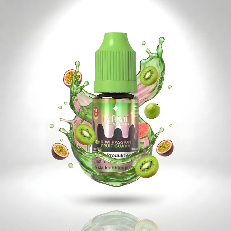 La Fume Liquid Kiwi Passionfruit Guava 10 mg/ml, Flasche im farbigen Flüssigkeitssplash