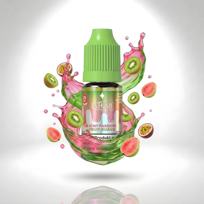 La Fume Liquid Kiwi Passionfruit Guava 20 mg/ml, Flasche im farbigen Flüssigkeitssplash