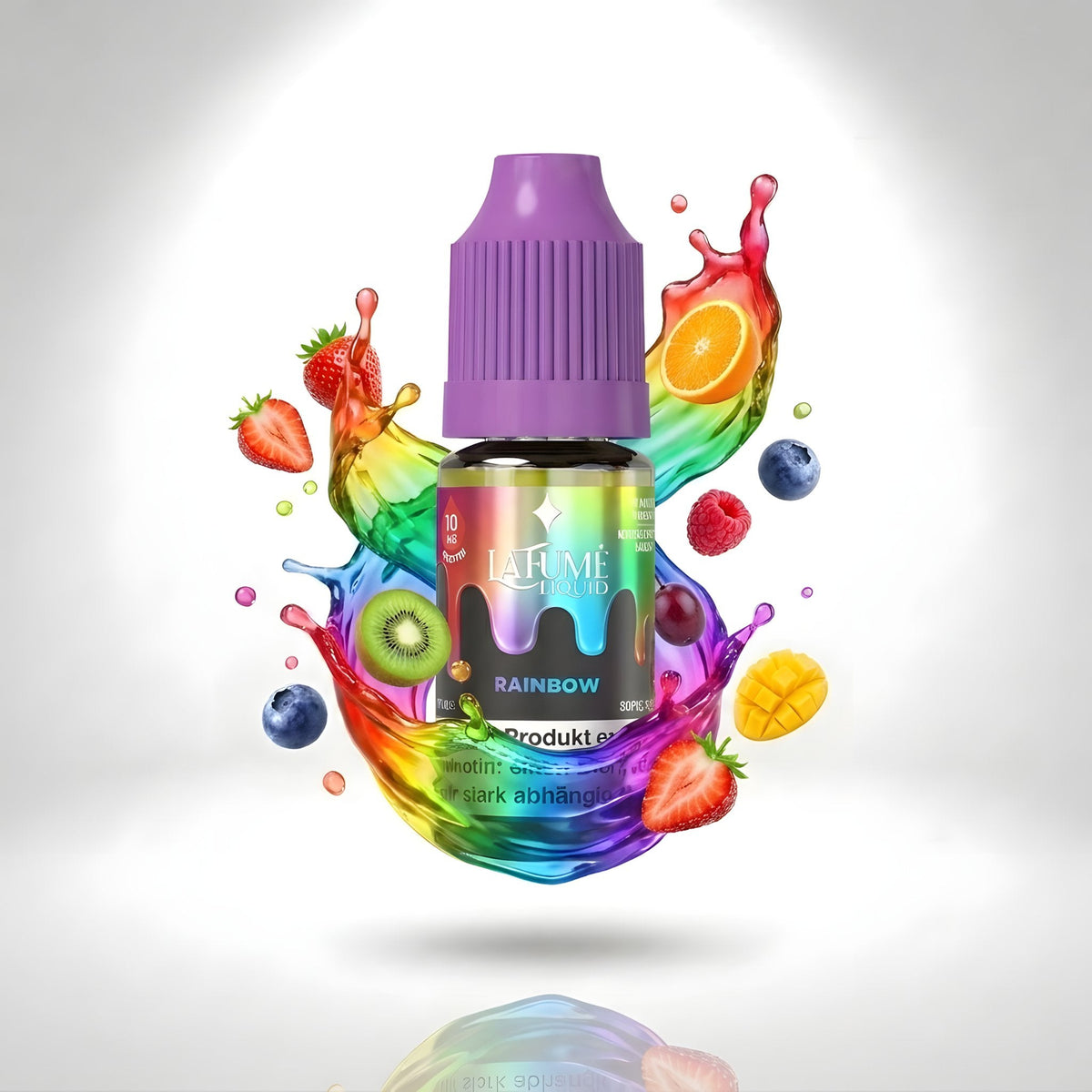 La Fume Liquid Rainbow 10 mg/ml, Flasche im farbigen Flüssigkeitssplash