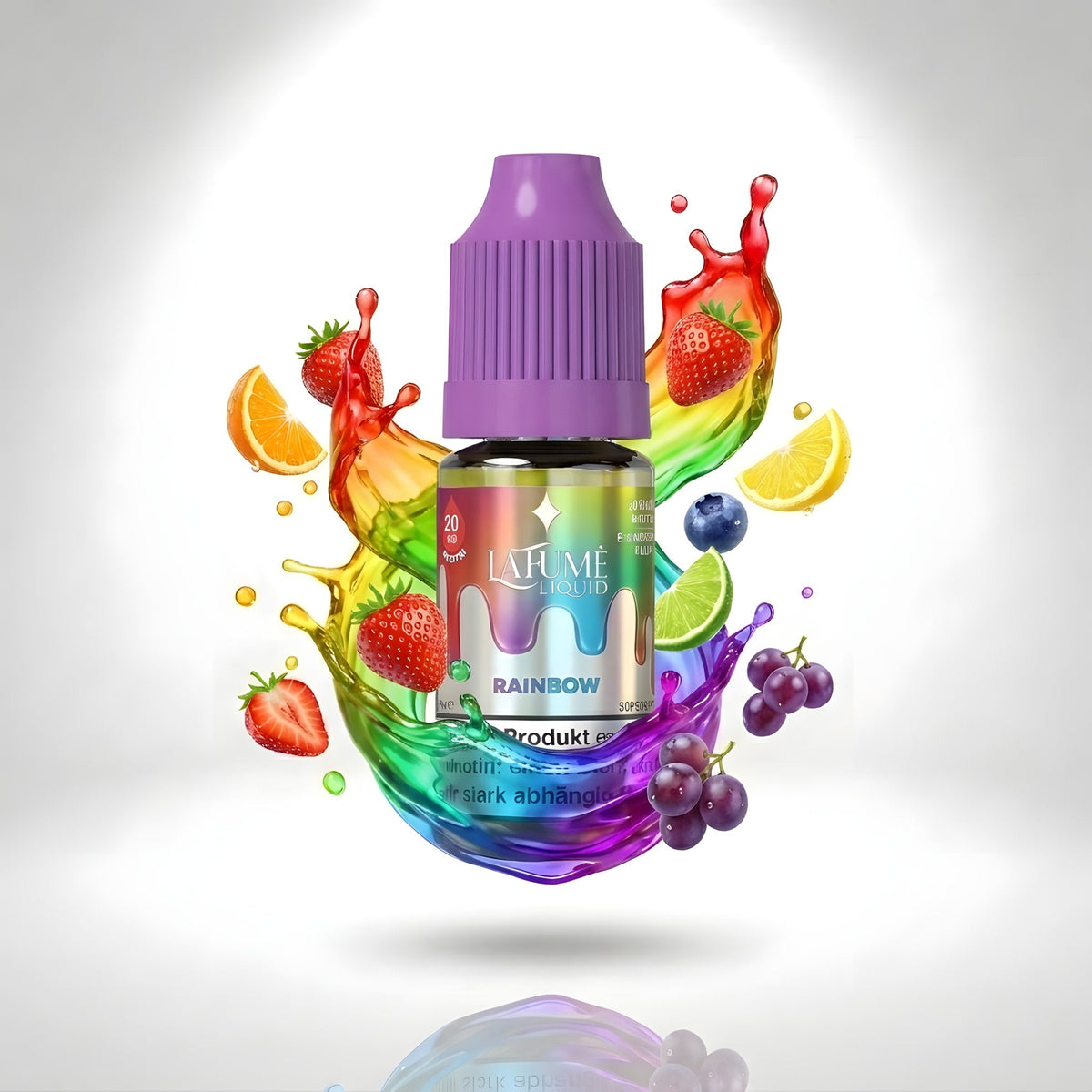 La Fume Liquid Rainbow 20 mg/ml, Flasche im farbigen Flüssigkeitssplash