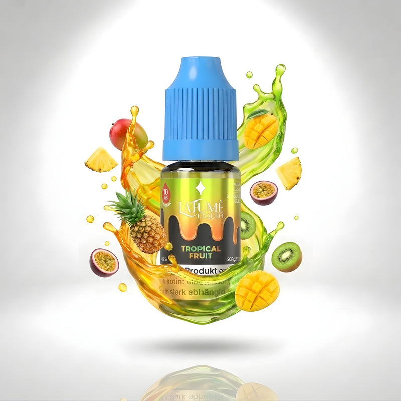 La Fume Liquid Tropical Fruit 10 mg/ml, Flasche im farbigen Flüssigkeitssplash
