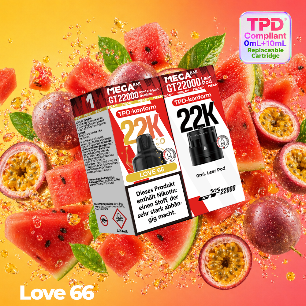 MEGABAR 22K Pod Love 66 – Wassermelone Maracuja Minze für GT22000