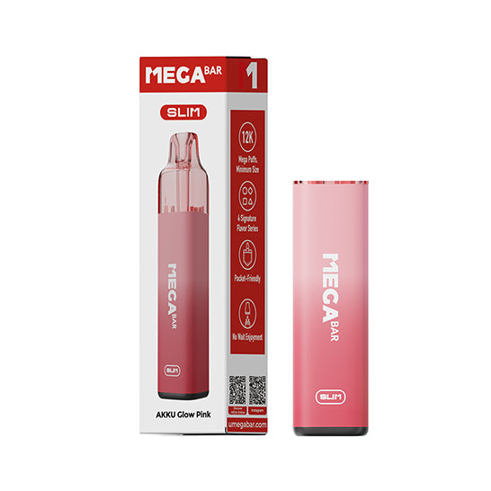 MEGABAR SLIM 12K Akkuträger in Glow Pink, 600 mAh