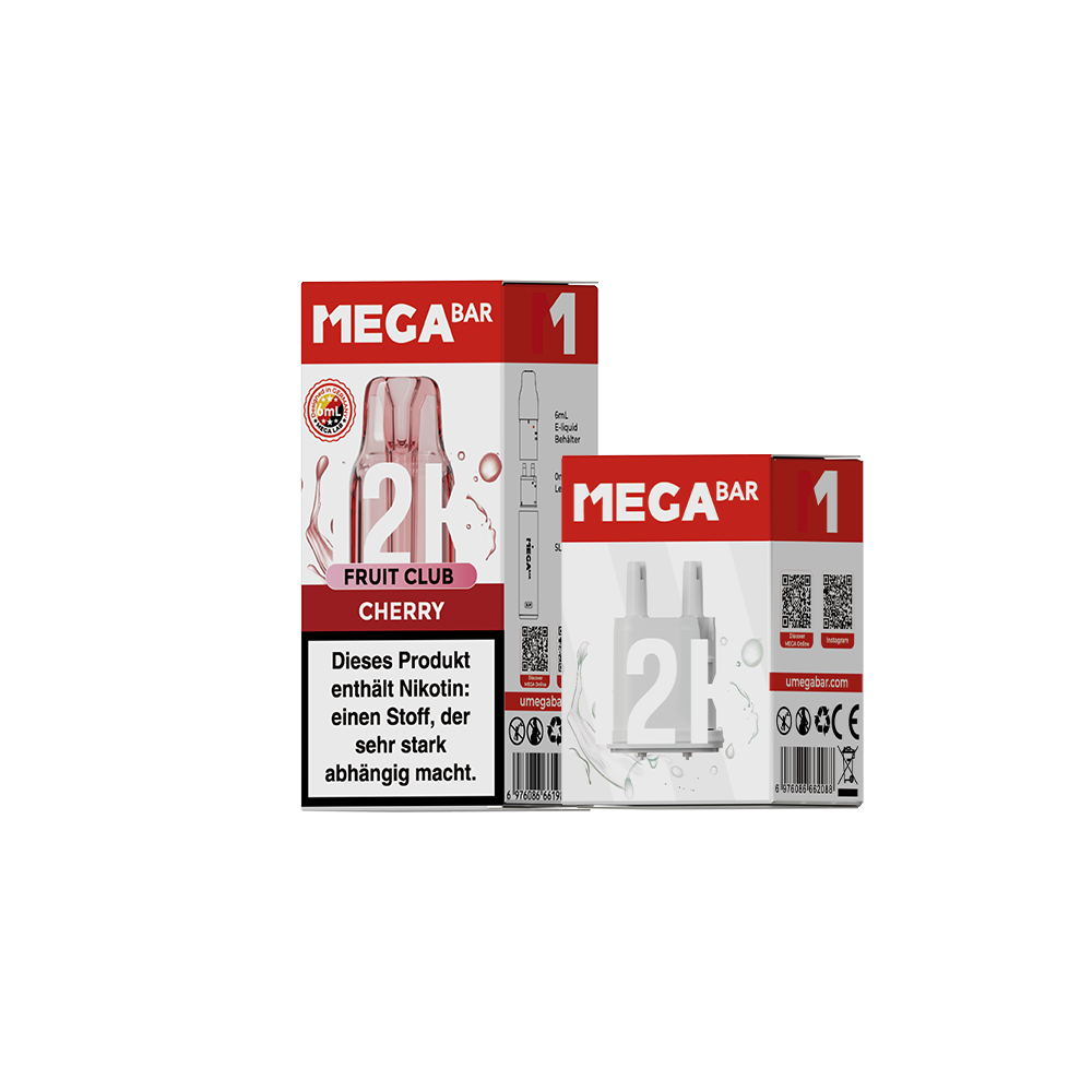MEGABAR SLIM 12K Pod Cherry mit 6-ml-Liquidbehälter und Leerpod
