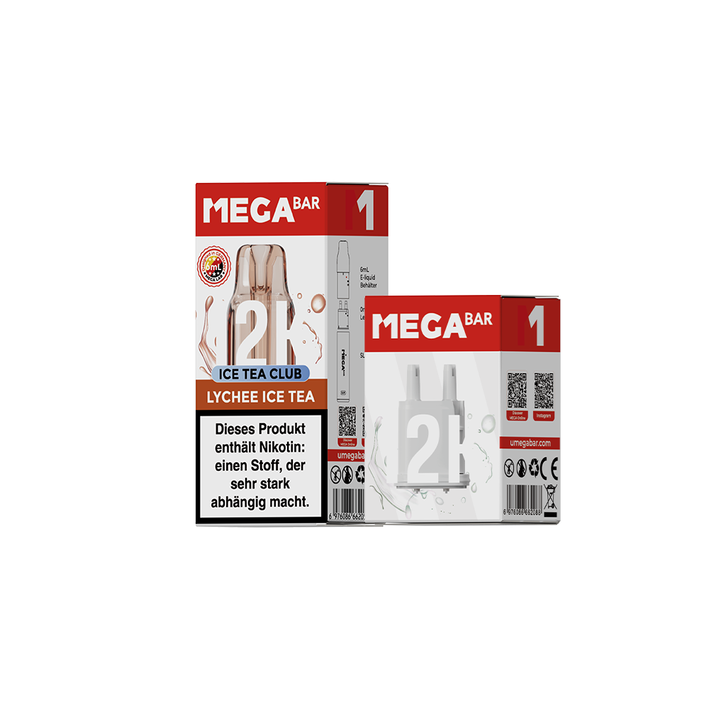 MEGABAR SLIM 12K Pod Lychee Ice Tea mit 6-ml-Liquidbehälter und Leerpod