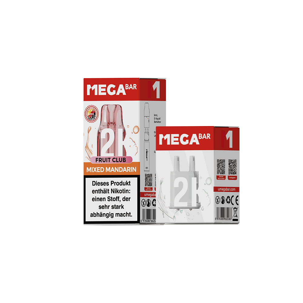 MEGABAR SLIM 12K Pod Mixed Mandarin mit 6-ml-Liquidbehälter und Leerpod