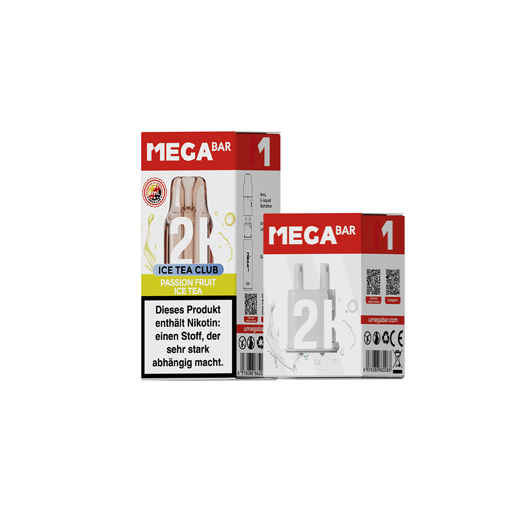 MEGABAR SLIM 12K Pod Passion Fruit Ice Tea mit 6-ml-Liquidbehälter und Leerpod