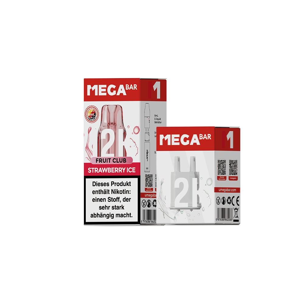 MEGABAR SLIM 12K Pod Strawberry Ice mit 6-ml-Liquidbehälter und Leerpod