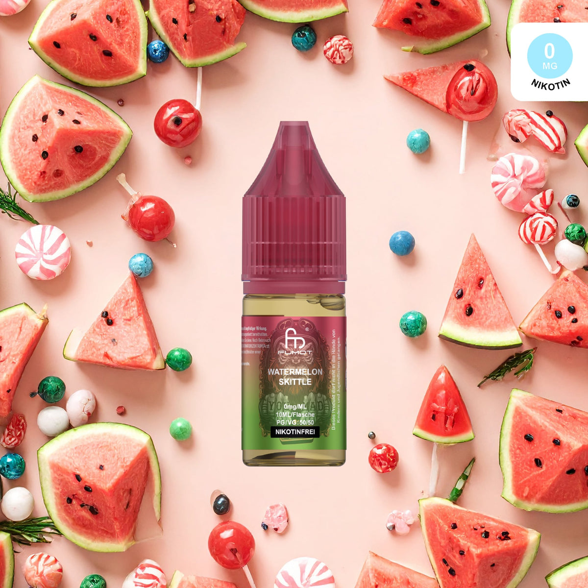 RandM Tornado Liquid Watermelon Skittle ohne Nikotin, 10-ml-Flasche mit 0 mg/ml