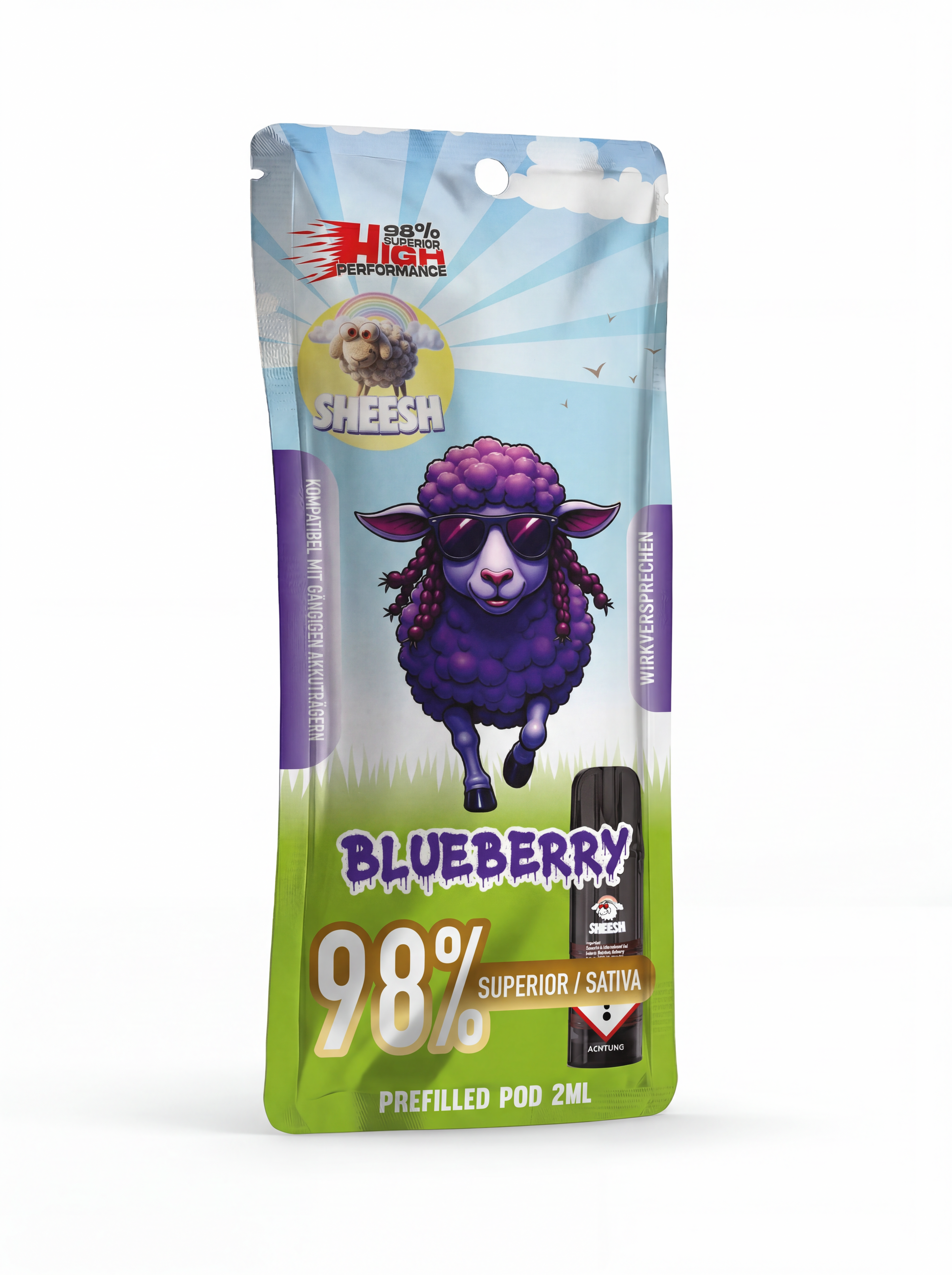 Sheesh H3 Superior Pod Blueberry – 98% H3 Blend, 2ml, Indica-Profil, nikotinfrei