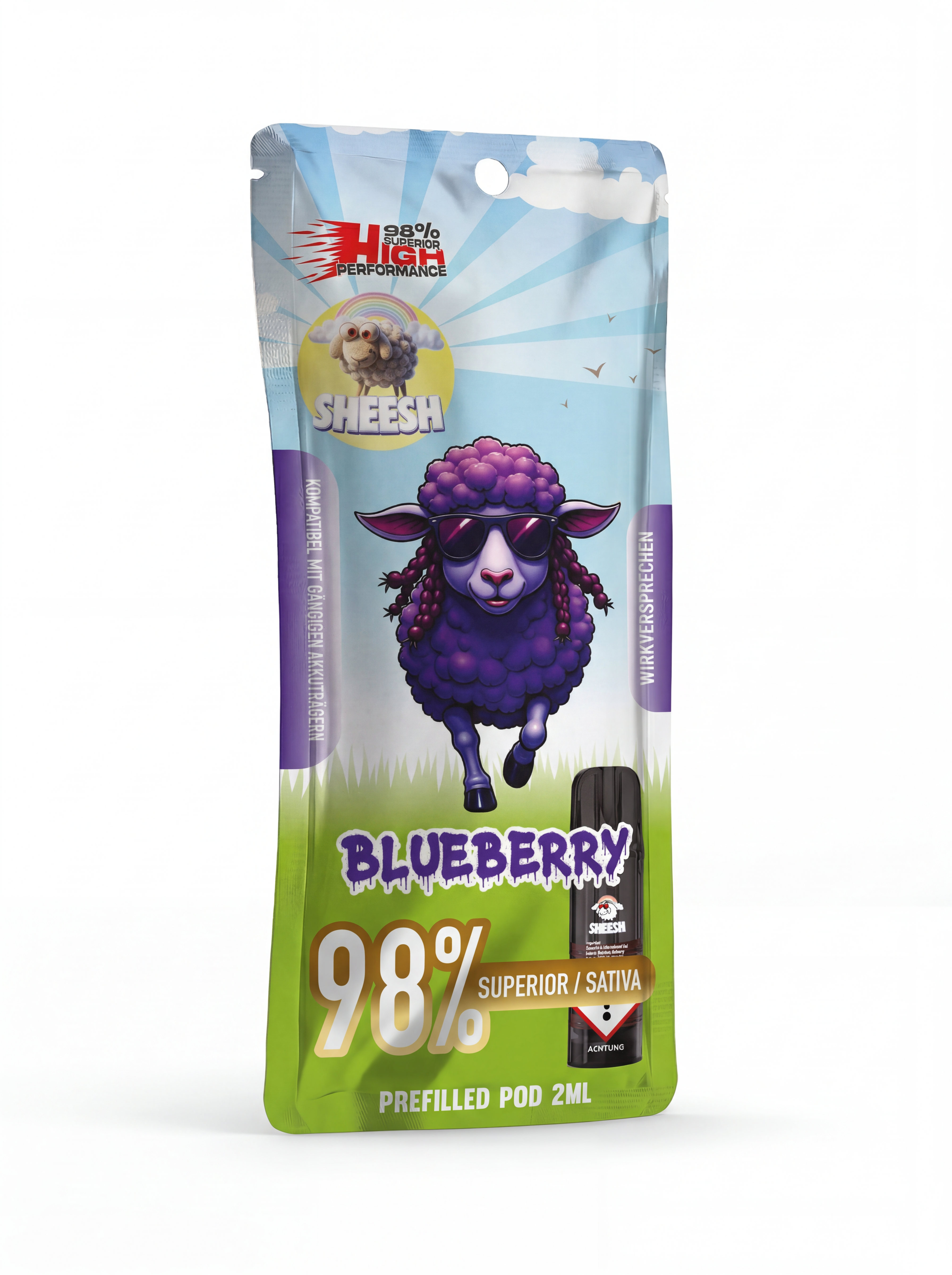 Sheesh H3 Superior Pod Blueberry – 98% H3 Blend, 2ml, Indica-Profil, nikotinfrei