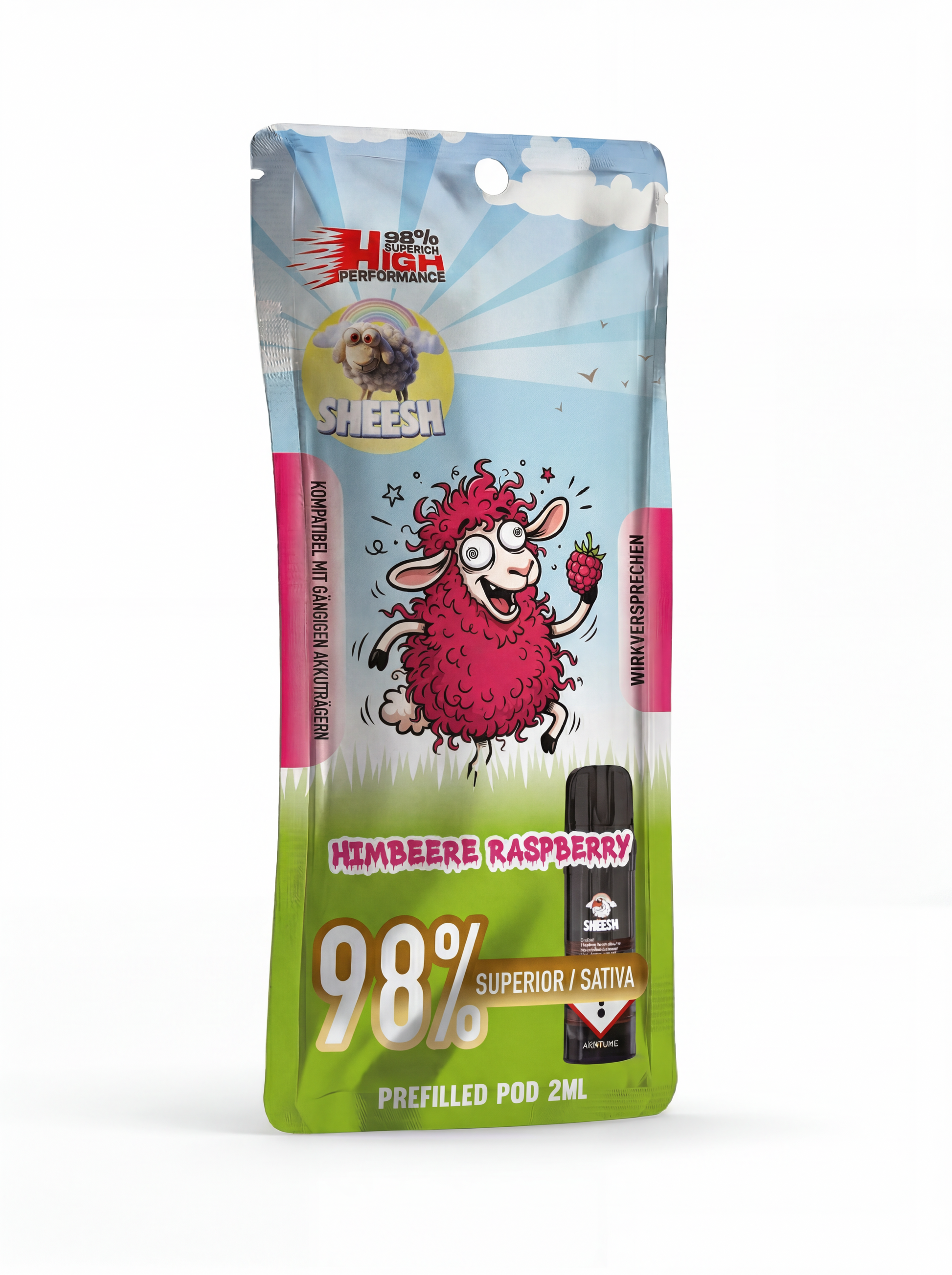 Sheesh H3 Superior Pod Himbeere Raspberry – 98% H3 Blend, 2ml, Sativa-Profil, nikotinfrei
