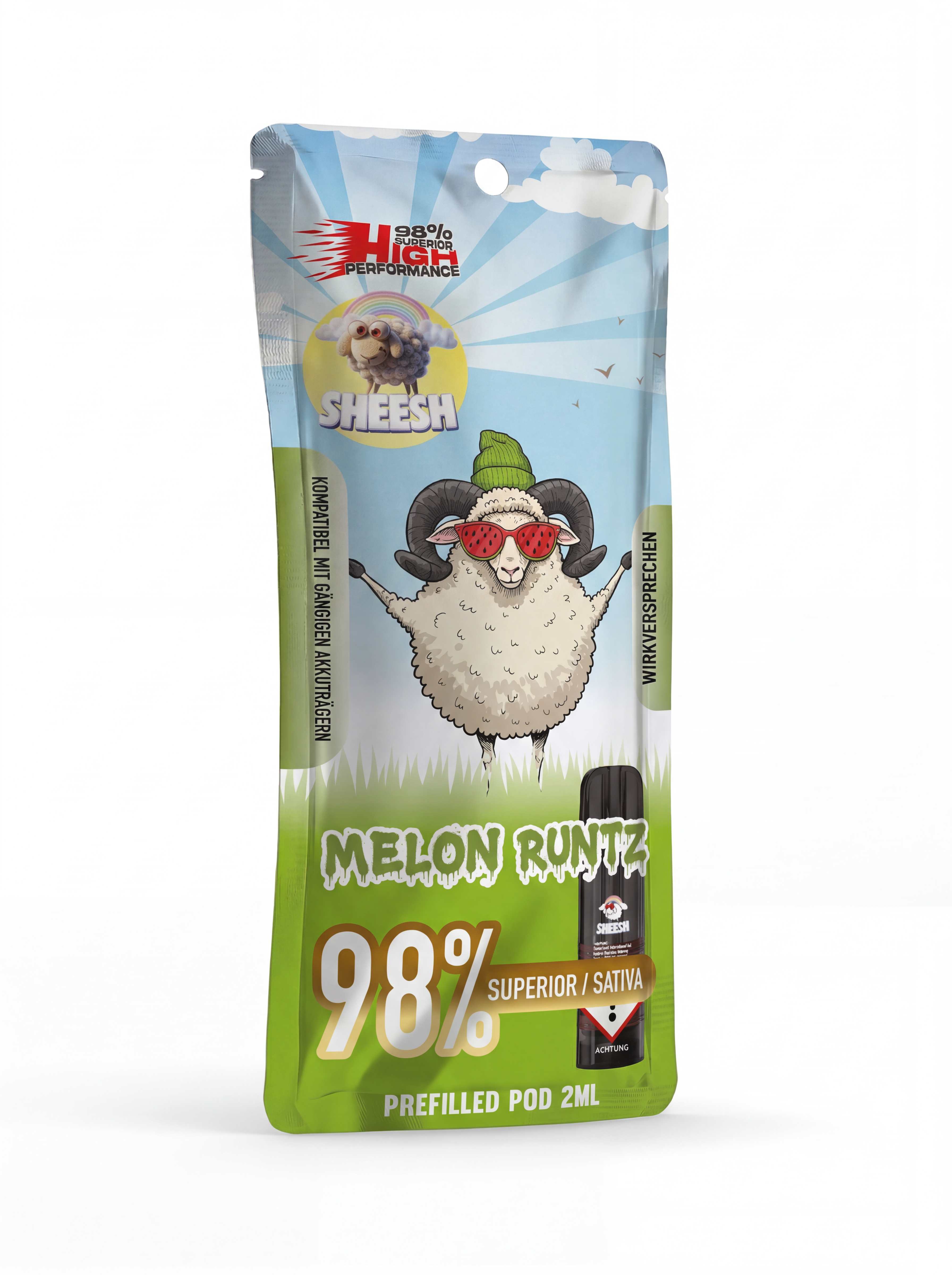 Sheesh H3 Superior Pod Melon Runtz – 98% H3 Blend, 2ml, Hybrid-Profil, nikotinfrei