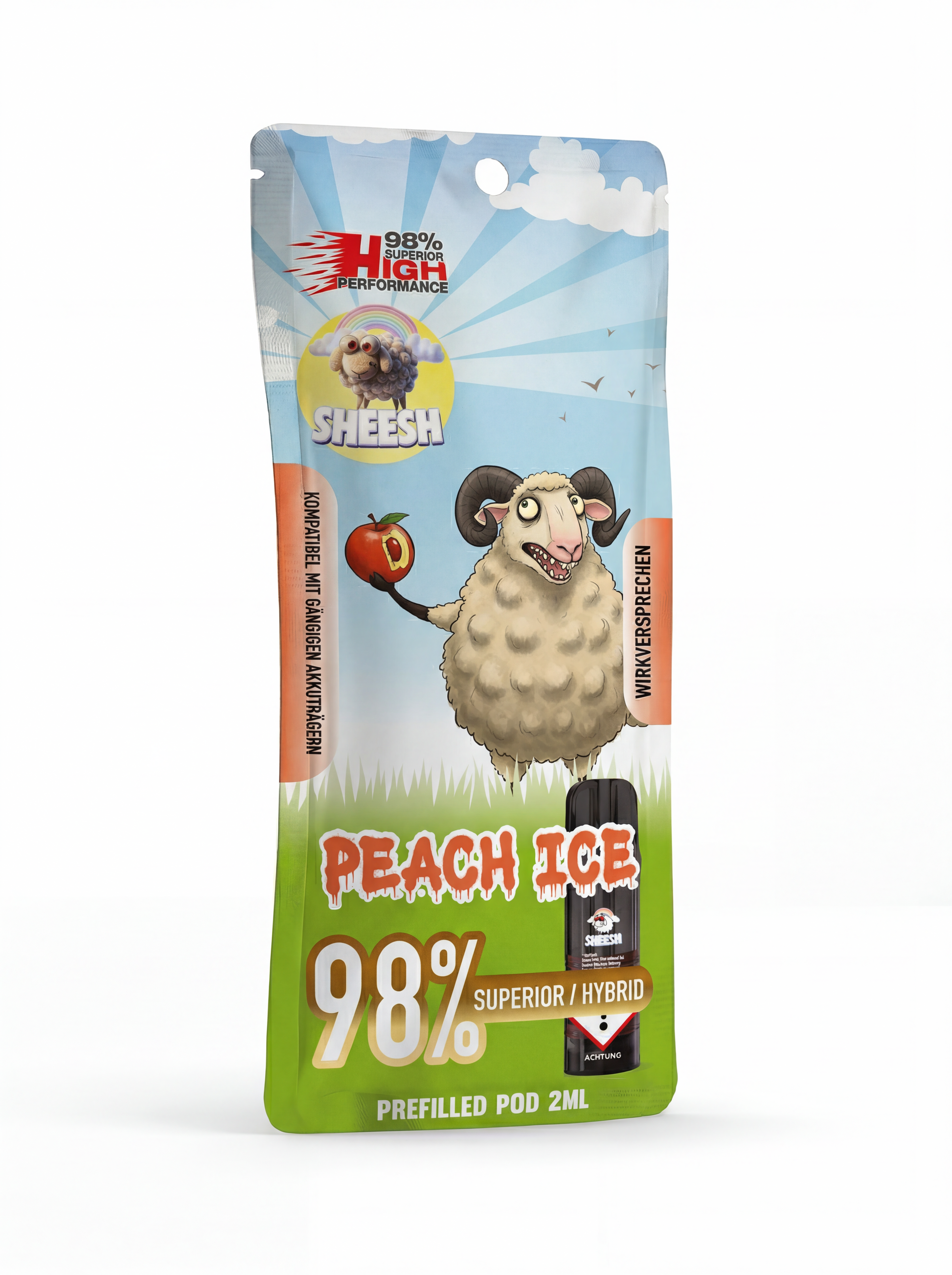 Sheesh H3 Superior Pod Peach Ice – 98% H3 Blend, 2ml, Sativa-Profil, nikotinfrei